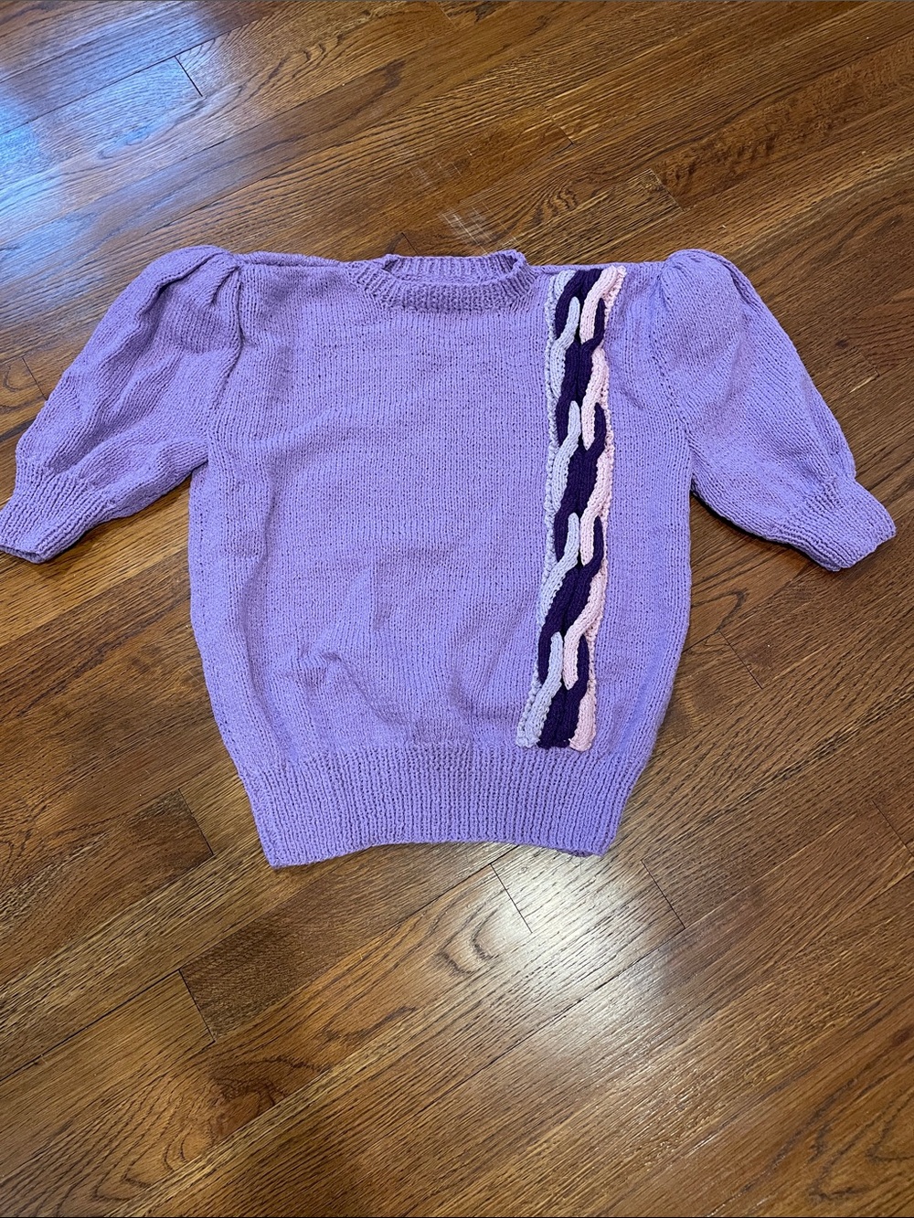 Hand Knit - Puff-Sleeve Sweater with Cable Accent